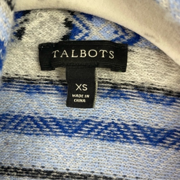 Talbots Lambswool Blend Open Front Long Cardigan Gray & Blue Nordic Print XS - Picture 14 of 16